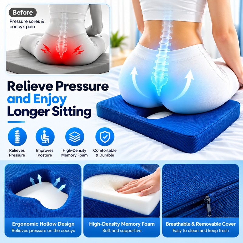 Ergonomic Seat Cushion for Everyday Sitting – Contoured Center Cutout