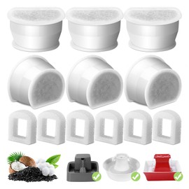 6 Pack Cat Fountain Replacement Carbon Filters, 6 Pieces Water Fountain Filters & 6 Pieces Replacement Foam for Ceramic Pagoda Avalon Butterfly Sedona Automatic Water Bowl Filter with Pre Filter Foam