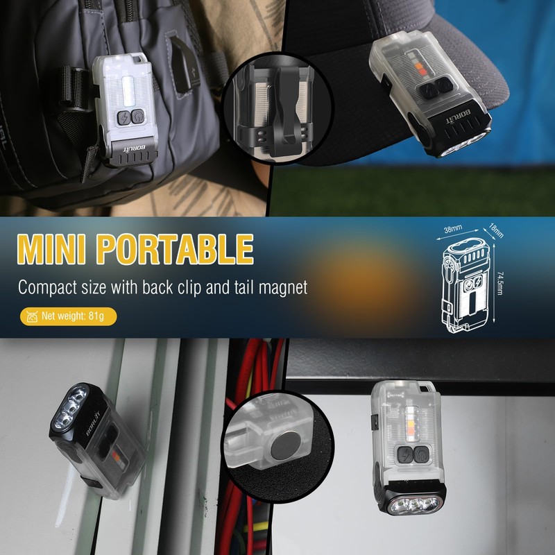 BORUIT V15 LED Small Powerful EDC Flashlight with Warm White
