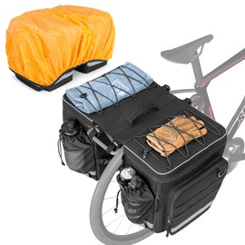 Marscamd 50L Bike Panniers with a Rain Cover, Bike Saddle Bag with Expandable Compartment and Multiple Pockets, Black