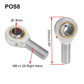 HiPicco POS8 Rod End Bearing, 2pcs 8mm Bore Pre-Lubricated M8x1.25mm Metric Male Thread Right Hand Heim Joint with Jam Nuts