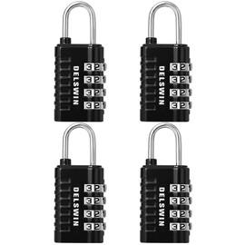DELSWIN Combination Lock 4-Digit Small Padlock - 4Pcs Resettable Combo Lock for School Gym Locker, Outdoor, Fence, Gate, Waterproof Luggage Locks for Travel Backpack