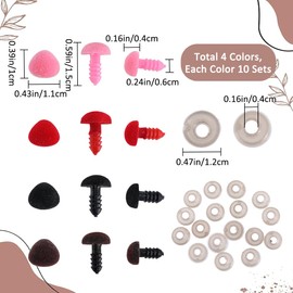 GORGECRAFT 1 Box 40Pcs 4 Colors Plastic Safety Noses Animal Doll Craft Triangle Crochet Dog Teddy Bear Flocking Nose with Washers Dolls Making Supplies for Amigurumi Puppet Plush Stuffed Animals, 11mm