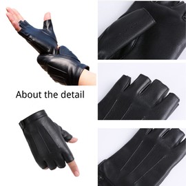 XUNQUCOM 2 Pairs PU Faux Leather Half Finger Gloves Fingerless Driving Gloves for Men Women