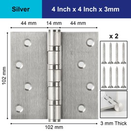 Eumtenr 304 Stainless Steel 4" Door Hinges, Heavy Duty Ball Bearing Door Hinges with Square Corners for Exterior Interior Gate Swing Security Doors - Set of 2 Hinges (Silver)