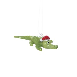 Gallerie II Santa Alligator Artglass Ornament Green