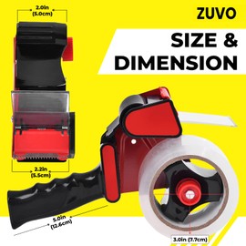 Zuvo Heavy Duty Tape Dispenser with 6 Clear Packaging Tapes - 48cm X 66m - Metal Dispenser for Moving Boxes, Warehouses or General Packing
