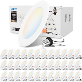 LVWIT Recessed Lights 6 Inch, Modern Retrofit LED Recessed Lighting, 5CCT Color Selectable, Dimmable LED Can Lights with E26 Conversion Kit, 36 Pack