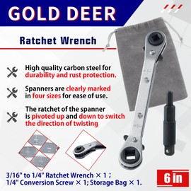 GOLD DEER Valve Key Wrench, 4 Sizes, Valve Key Wrench, Double Ended Wrench, Square Ratchet Wrench, Angle Ratchet Wrench, Reversible Ratchet Wrench, Double Box End, Angle Ratchet Wrench, Long Type,