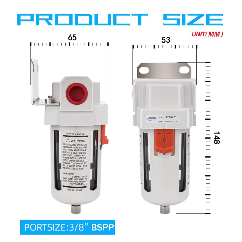 NANPU 3/8" BSP Compressed Air Line Filter, 5 Micron Brass