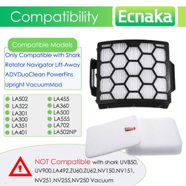 LA502 Filters Replacement for Shark LA502, LA322, LA301, LA300, LA351,LA360,LA401, LA455, LA500, LA502, LA702 Rotator Lift-Away ADV DuoClean PowerFins Upright Vacuum (Not fit UV850 UV900 vacuum)