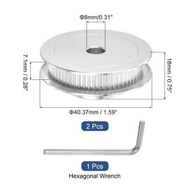 MECCANIXITY 2GT Pulley 60 Teeth 8mm Bore Aluminum Timing Pulley Wheel for 6mm Width 60T Timing Belt with Hexagonal Wrench for 3D Printer, CNC, Timing Belt-2 Pcs Silver