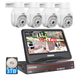 Hiseeu Kit de Cámaras de Seguridad PoE, 4pcs 5MP PTZ Cámaras IP PoE, Sistema de cámara de Seguridad Exterior,10 Monitor LCD con 8CH NVR, Visión...    