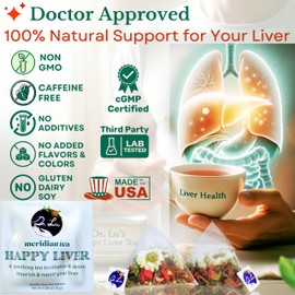 Dr. Lu’s Happy Liver Tea | 100% Natural Liver Cleanse Detox & Repair Tea Made in US | 11-Flavor Milk Thistle, Turmeric, Chrysanthemum, Licorice Root, Dandelion Root tea Blend for Liver Support
