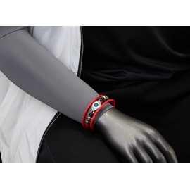 COOLSTEELANDBEYOND Three-Row Mens Women Tribal Evil Eye Beads Charms Red Leather Bracelet Wristband Wrap Bracelet(CA)