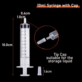 Pack of 10 10 ml Plastic Syringes, Needles, Individually Packed, for Feeding Pets, Scientific Laboratories, Liquid Measurement, Colostrum Syringe