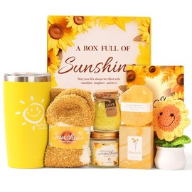 Birthday Hampers Pamper Gifts for Women Sisters - 7 Pcs Sunshine Self Care Gift Basket Set - Friendship Care Package - Cheer Up Thinking of You Gift Box for Her - Get Well Soon Thank You Present