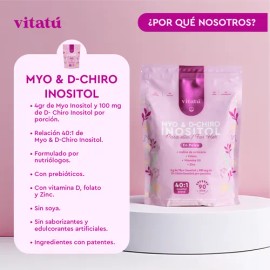 Vitatú | Myo Inositol & D-Chiro Inositol mezcla ideal 40:1 con Folato + Vitamina D3 + Zinc, Suplemento Alimenticio en polvo para Mujeres (450 g c/u), 90 días de duración