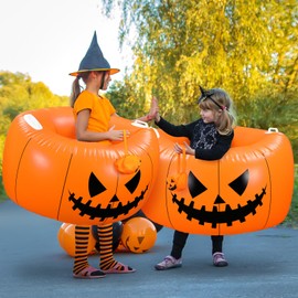 WinnerWhy 2 Pack Halloween Pumpkin Inflatable Human Hamster Balls, 40" x 22" Human Bumper Body Bubble Balls Halloween Pumpkin Game Inflatable Beach Ball Toys for Outdoor Sport Yard Party Play