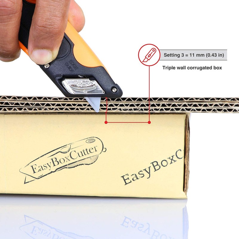 Modern Box Cutter, 3 blade depth setting, Squeeze Trigger and