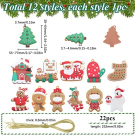 SUNNYCLUE 1 Box 12Pcs Christmas Ornament Set Gingerbread Ornaments Bulk Santa Claus Snowman Xmas Tree Socks Deer Gingerbread Ornament Plastic Mini Christmas Ornaments for Home Party Hanging Decor