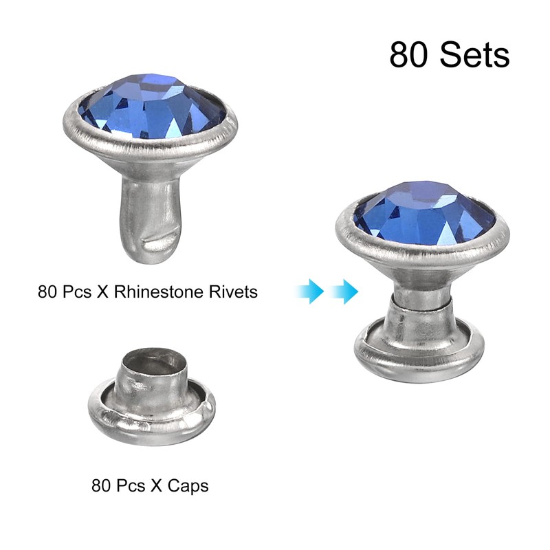 sourcing map 80 Pcs Light Blue Rhinestone Rivets, 8mm/0.31" Leathercraft