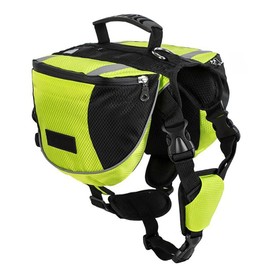 Lifeunion Polyester Dog Saddlebags Pack Hound Travel Camping Hiking Backpack Saddle Bag for Small Medium Large Dogs (Neon Green,L)