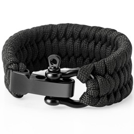 Cwualo husband birthday gifts -Paracord Bracelet for Men — Extra Thick PP Survival Bracelet with Adjustable Black Zinc Alloy Shackle and Spare Pin Gifts for Dad Boyfriend Brother Son(Black, XL)
