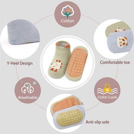 YANWANG Baby Non-Slip Ankle Socks Cute Cartoon Grips Socks for Infant Toddler Boys Girls Multicolor 6 Pairs, beige bird-6 pair