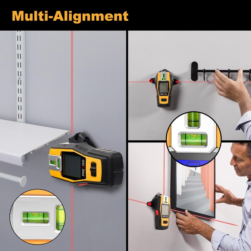 PREXISO 2-in-1 Stud Finder with Laser Level, Rechargeable Multi Surface