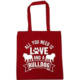 Hippowarehouse All you need is love and a Bulldog Tote Shopping Gym Beach Bag 42cm x38cm, 10 litres