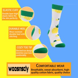 woosnscly Women Funny Socks Crazy Novelty Crew Socks Colorful Cotton Cozy Funky Graphic Patterned Casual Socks Fun Dress Socks Cool Gifts for Female, Pineapple Socks 5 Pairs