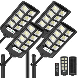 WYWNA Solar Lights Outdoor, 6000K LED Solar Lights Outdoor Waterproof, Solar Flood Lights Outdoor with Motion Sensor and Remote Control, Solar Street Light Dusk to Dawn 4-Pack