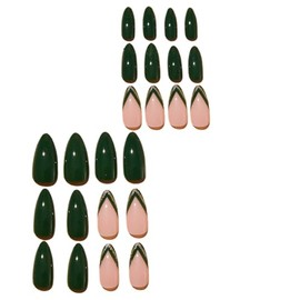Advanced purple gradient style,Short almond-shaped nails,12 sizes - 24 nail kit with jelly glue + rubbing strips (Green French tip nails,Gold glitter)