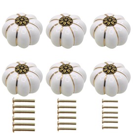 jzytzpzfji 6PCS Furniture Pumpkin Cartoon Handles zinc Alloy Cabinet Doors Drawers Ceramic Antique Copper Colored Handles Single Hole White European Style (6, White)