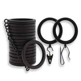 BlastHome® Luxury Curtain Rings – Premium Metal with Quiet, Smooth Nylon Inserts – Pinhooks and Clips Included – 1 1/2" Inside Diameter – 18 Rings for Two Standard Curtains – Brushed Dark Brown