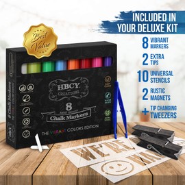 Rustic Black A-Frame Chalkboard Deluxe Set / 8 Chalk Markers + 10 Stencils + 2 Magnets! Outdoor Sidewalk Chalkboard Sign / Large 40" x 20" Sturdy Sandwich Board (The Deluxe Set)