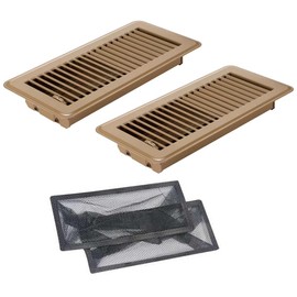 2 Set Floor Vent Covers, 4"x10" Air Vents Grille Cover with Air Vent Filter Mesh, Cabinet Vent Cover, Heavy Duty Floor Register, Ventilation Grille Exhaust Vent, Plinth Vent for Floor Wall, Brown