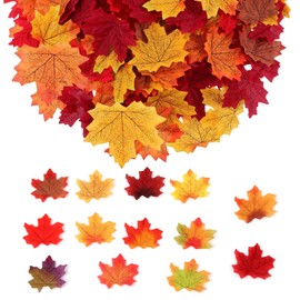 100Pcs Fake Fall Leaves, 8cm/3.15inch Autumn Leaves, Fall Party Decorations Maple Leaf Cutouts Decor Artificial Plastic Craft Autumn Decoration Foliage for Thanksgiving Party Weddings（100）