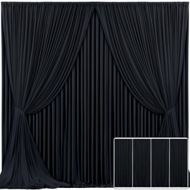 4 Panels Black Backdrop Curtain for Parties Wrinkle Free Black Photo Curtains Backdrop Drapes Fabric Decoration for Birthday Party Wedding 20ft(W) x 10ft(H)