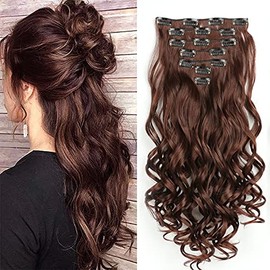 Dybst Dark Brown Natural Wavy Clip in Synthetic Fibre Hair Extensions 7Pieces 24" for a Full Head (Dark Brown)