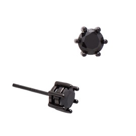 5MM Sterling Silver Cubic Zirconia Black Diamond Studs Earrings Post Backs, Black Rhodium Plating