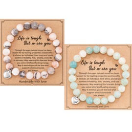 FDRJKN 2 Pcs Anxiety Bracelet, Healing Bracelets For Women, Bead Bracelet, Natural Stone Healing Bracelet For Women, Elastic Beads Bracelet Gemstone Zebra Bracelet For Birthday Graduation Christmas