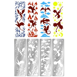 UNICRAFTALE 4Pcs Magic Dragon Metal Stencil Stainless Steel Stencil for Journaling Wood Burning Painting Reusable Template for Bookmark Drawing Scrapbooking on Wood Paper Fabric