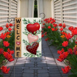 Girlly Love Heart Garden Flag Double Sided 12x18 Inch Red Romantic Love Heart Sign Welcome Yard Flag Farmhouse Outdoor Anniversary Wedding Decor Burlap