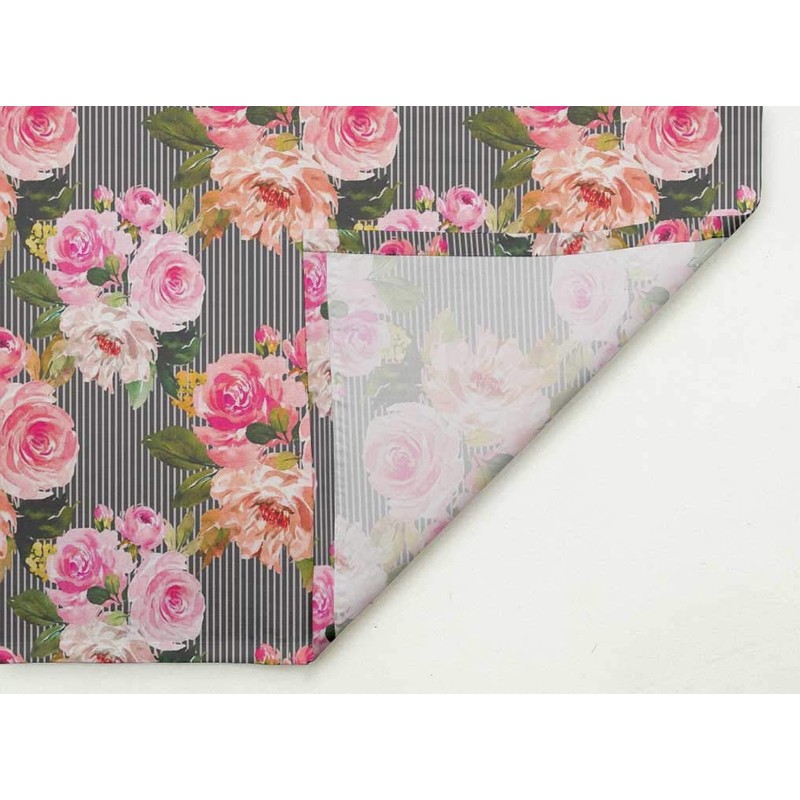 S4Sassy Grey Stripe & Ranunculus Floral Cotton Napkin Printed Everyday