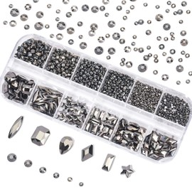 Nail Rhinestones Kit Round Flat Back Rhinestones 1500Pieces Multi Shape 10ml Gel Nail Glue with Mine Grey Nail Gems Nail Crystals Diamonds Jewelry Rhinestones for Nail Design DIY Crafts Decoration