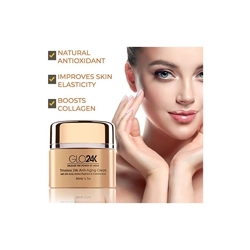 GLO24K Crema antienvejecimiento de oro de 24k con vitaminas, ácido