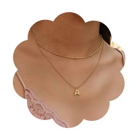 Yheakne Boho Layered Initial Necklace Letter A Pendant Necklace Double Layered Chain Necklace Gold Tiny Alphabet Necklace Jewellery for Women and Girls, Zinc