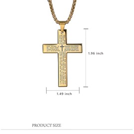 Rnivida Gold Plated Lord's Prayer Cross Necklace, Gold Plated Stainless Steel Christian Cross Necklace Jewelry Gifts for Men